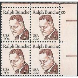 #1860 Ralph Bunch, Plate Number Block of 4
