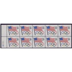 #2528au Flags with Olympic Rings, Unfolded Booklet Pane of Ten