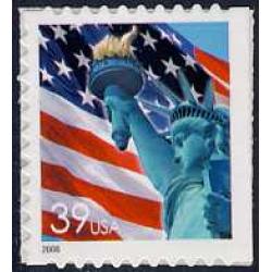 #3985b Flag & Lady Liberty, Single from Vending Book, Die Cut 11.1