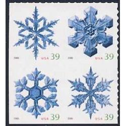 #4116a Snowflakes, Block of Four from ATM Pane of 18 Stamps
