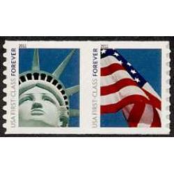 #4491a Forever Liberty & Flag Stamps, Coil Pair, "4EVR"