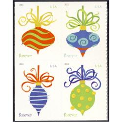 #4578a Holiday Baubles, Sennett Printing, Block of Four