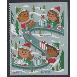 #5725a Christmas Holiday Elves, Block of Four