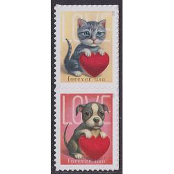 #5746b Cat and Dog Love, Vertical Pair