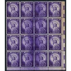 #1035 Liberty, Terrific Ink Smear in Block of 16