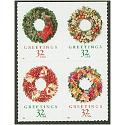 #3252b Christmas Wreaths, Block of Four from Sheet