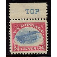 #C3 24¢ Carmine Rose & Blue, Curtis Jenny, NH, VF, Margin Single blue "TOP"