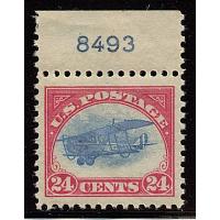 #C3 24¢ Carmine Rose & Blue, Curtis Jenny, NH, VF, Margin Single "8493"