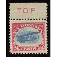 #C3 24¢ Carmine Rose & Blue, Curtis Jenny, NH, VF, Margin Single Red "TOP"