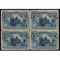 #230 1¢ Deep Blue, In Sight of Land, Block of Four