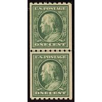 #390 1¢ Franklin, Coil Line Pair Green, VLH