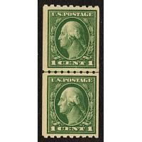 #410 1¢ Washington, Green, Coil Line Pair VLH