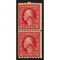 #411 2¢ Washington, Carmine, Coil Line Pair Hinged