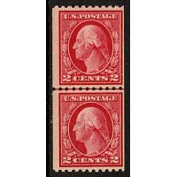 #442 2¢ Washington, Carmine, Coil Line Pair NH
