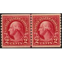 #599 2¢ Washington, Carmine Coil Line Pair, H & CR