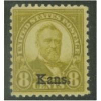 #666 8¢ Grant, Olive Green "Kans." Overprint, VLH (Scott $72.50)