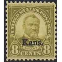 #666 8¢ Grant, Olive Green "Kans." Overprint, NH (Scott $145.00)