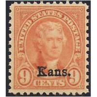 #667 9¢ Jefferson, Light Rose 9¢ "Kans." Overprint, NH
