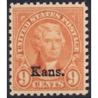 #667 9¢ Jefferson, Light Rose "Kans." Overprint, NH