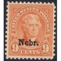 #678 9¢ Jefferson, Light Rose "Nebr." Overprint, NH