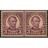 #600 3¢ Abraham Lincoln, Purple, Coil Line Pair NH