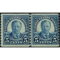 #602 5¢ Theodore Roosevelt, Dark Blue, Coil Line Pair Never Hinged