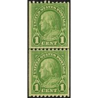 #604 1¢ Franklin Coil Line Pair, Perforated 10 Horizontally
