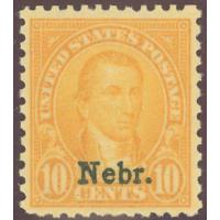 #679 10¢ Monroe, Orange Yellow "Nebr." Overprint, NH