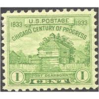 #728 1¢ Chicago Fort Dearborn, Yellow Green