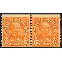 #723 6¢ Garfield, Orange Coil Line Pair, NH