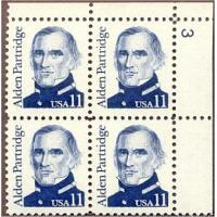 #1854 Alden Partridge, Plate Number Block of 4