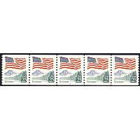 #2280a Flag and Yosemite, PNC Plate Number Coil Strip of 5, #2