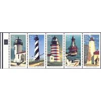 #2474au Lighthouses, Unfolded Booklet Pane of Five, Plate #4