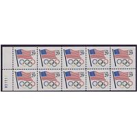 #2528au Flags with Olympic Rings, Unfolded Booklet Pane of Ten