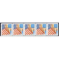 #2914 Flag over Porch, PNC Plate Number Coil Strip of 5, #S11111