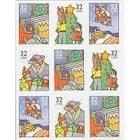 #3113-3116 Family Scenes, Block of Nine from Convertible Pane of 20