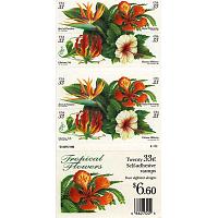 #3313b Tropical Flowers, Booklet Pane of 20