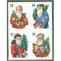 #3540b Santas, Block of Four from Sheet of 20 Stamps