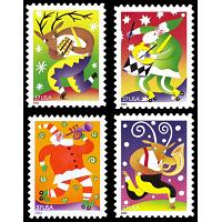 #3821-24 Christmas - Holiday Music Makers, Set of Four Singles From Pane of 20