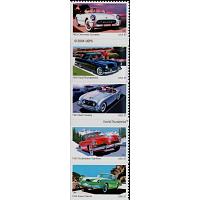 #3935a Sporty Cars of the 1950s, Vertical Strip of Five Stamps