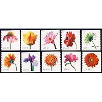 #4166-75 Beautiful Blooms, Set of Ten Single Coil Stamps
