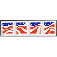 #4897a Flags, Red, White and Blue, Coil Strip of Four