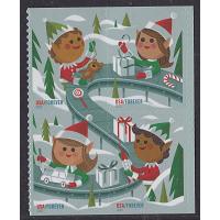 #5725a Christmas Holiday Elves, Block of Four