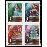 #5819a Christmas Snow Globes, Block of Four