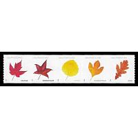 #5975a Leaves, Strip of Five Coil Stamps (Postcard)