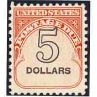 #J101 $5.00 Postage Due, Dull Gum