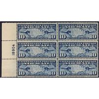 #C7 Map, Dark Blue, Plate Block of Six, one stamp VLH