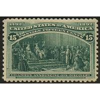 #238 15¢ Columbus Announcing Discovery, Dark Green, VF NH