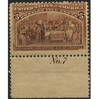 #234 5¢ Columbus Asking for Aid, Chocolate, Glazed Gum