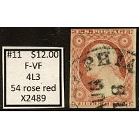 #11 3¢ Washington, F-VF Rose Red, 4L3